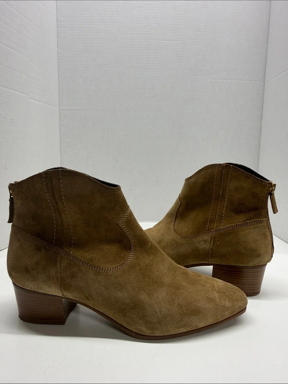 SAS Dylan Boots Low Ankle Booties High Heeled Suede Tan Camel Women's Size 12